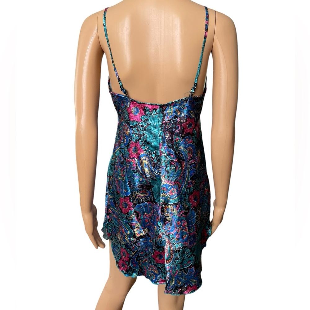 Lady Cameo Vintage 80s Witchy Whimsygoth Floral Paisley Lingerie Mini Slip Dress - Picture 4 of 6